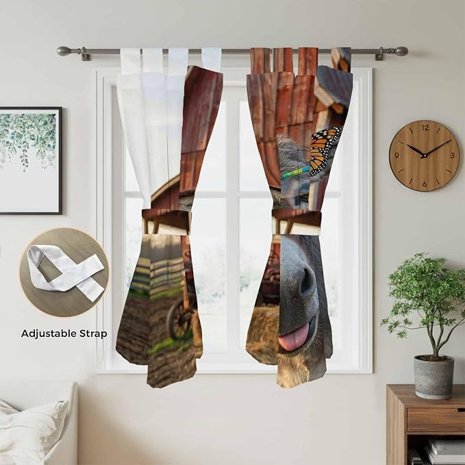 Farm Donkeys Bedroom Curtains 72 Inch Length, Window Curtains Tab Top,