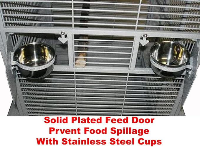 Huge XX-Large Double Ladders Open Play Top Wrought Iron Bird Parrot Parakeet Finch Macaw Cockatoo Rolling Cage Include Metal Trays Around Seed Guard and Toy Hook