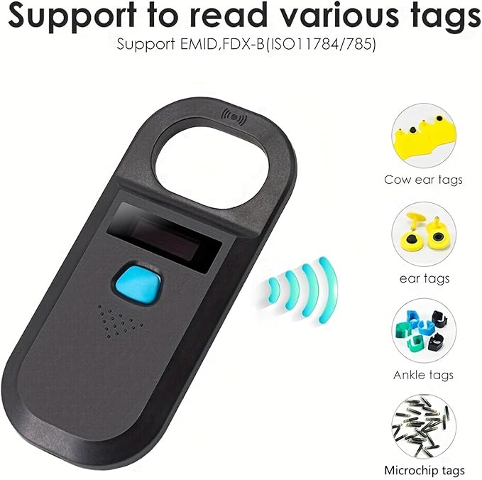 Pet Microchip Scanner, 134.2KHz/125KHz RFID Reader for Dogs Cats, ISO 11784/11785 FDX-B EMID Animal Chip Reader with 128 Data Storage, Pet ID Tag Scanner for Sheep/Rabbit/Pig/Animal