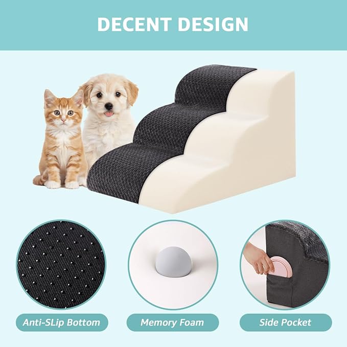 Dog Stairs for Medium Dogs 22" H, 5-Step Dog Steps Ramp for High Beds and Couch with Anti-Slip Washable Cover and Durable High Density Foam, Grey