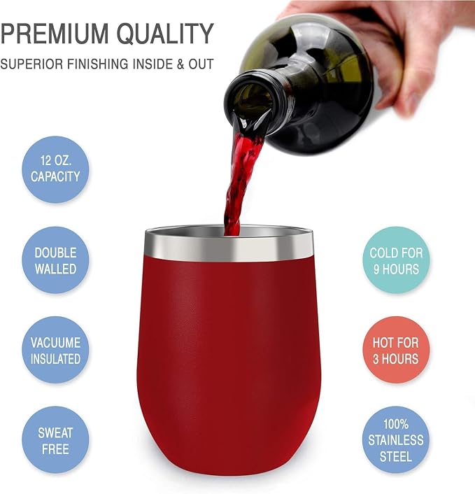 CHILLOUT LIFE 12 oz Stainless Steel Wine Tumblers 2 Pack