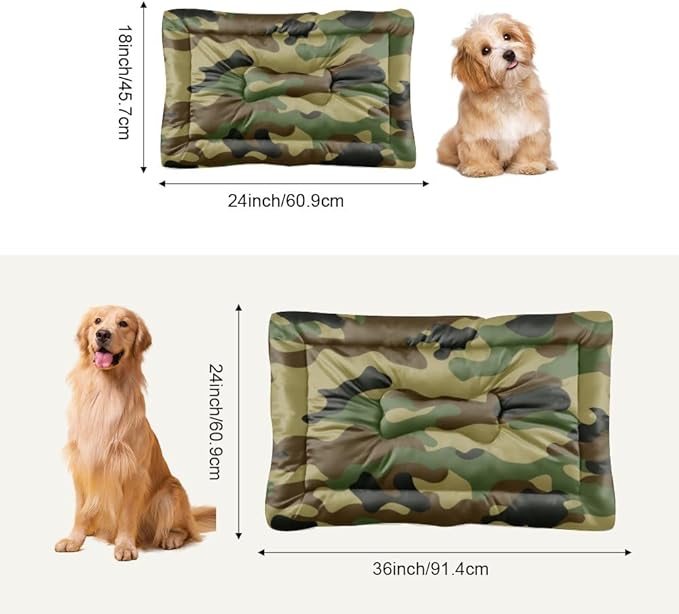Classic Green Camo Washable Puppy Bed for Crate Dog Mats for Crates Puppy Playpen Pad Dog Crate Beds Washable Non-Slip Beds Bed Rectangle Mattress Pillow Indoor Outdoor 36X24 Inch