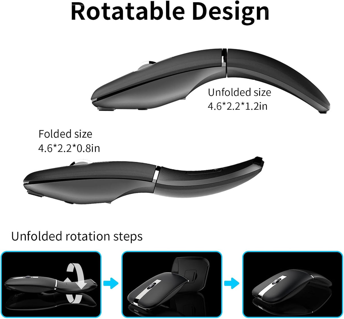Bluetooth Arc Travel Mouse - BT & USB Wireless Dual Mode, Rechargeable