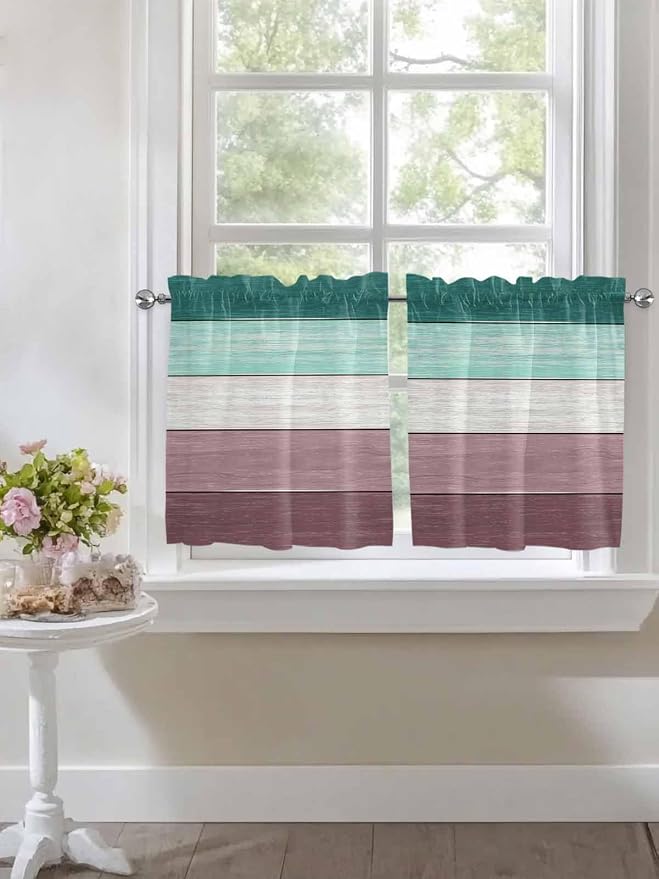 Retro Farm Woodcuts Texture Window Valance Curtains, 2 Panel