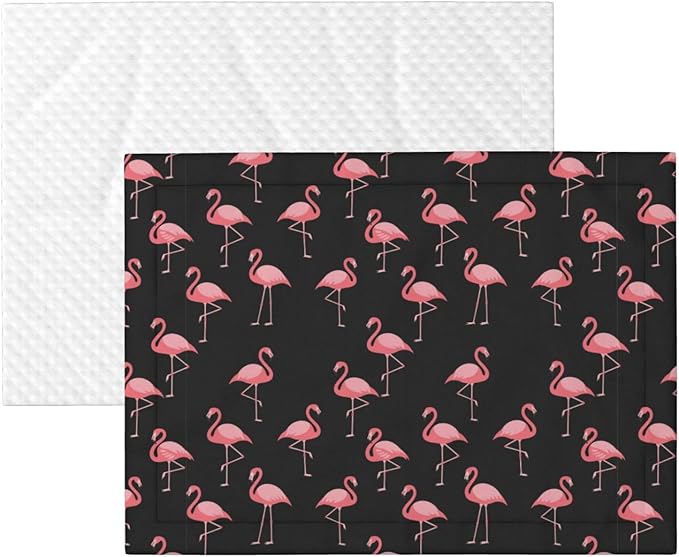 Two Sided Plush Pet Blanket for Crates Carriers Home Use, Pink Flamingo, Reversible Throw with Cozy Dot Fabric and Silky Reverse for Small Large Pets