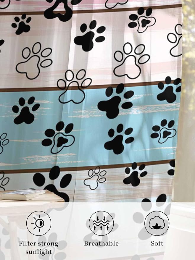 Sheer Curtains 108 Inches Long, Farmhouse Beige Wood Privacy Voile Drapes