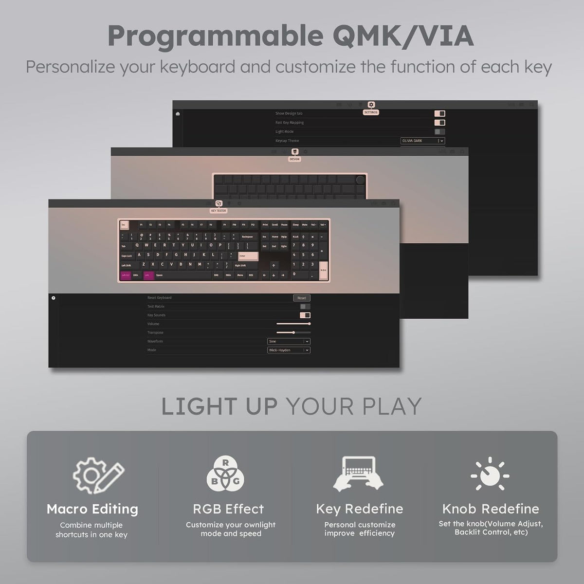 RK ROYAL KLUDGE R87 Pro Wired Mechanical Keyboard TKL with Knob, QMK/VIA