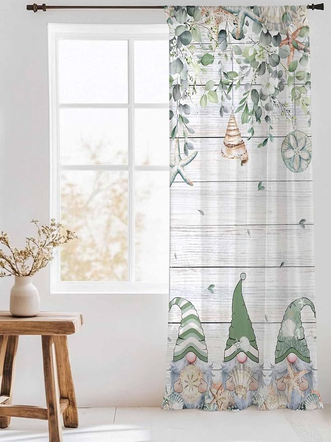 Sheer Curtains 108 Inches Long, Coastal Eucalyptus Leaf Semi Sheer Curtains
