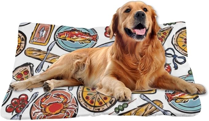 Colorful Sea Food Dog Beds and Furniture Crate Mats for Dog Cages Bed Pads Small Bed for Crate Washable Non-Slip Cushion Soft and Comfortable Pet Washable Pet Mat Cushions Indoor Outdoor 36X24 Inch