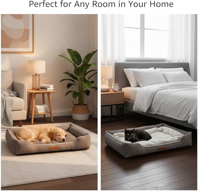 Pet Bed & Dog Beds: Waterproof Dog Bed for Small/Med/Large Dogs/Cats Premium Oxford Cloth, All-Season, Bite-Resistant, Shape-Retaining, Thick PP Cotton, Quick Rebound, Urine-Proof (Medium)