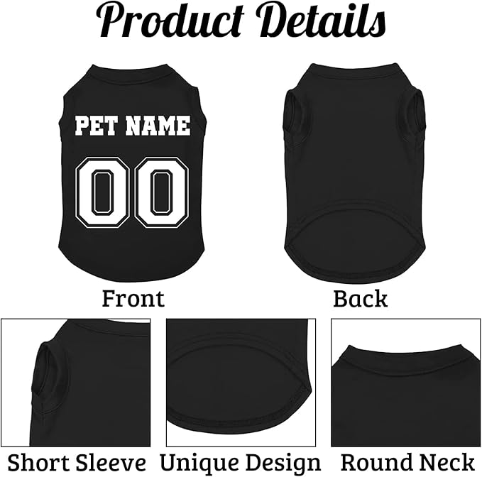 Customized Dog Jersey Shirt, Breathable Doggy Football Tee, Lightweight Sleeveless Vest Pet Clothes Personalized Pet Shirt Custom with Name/Text/Photo/Logo（Custom Dog Jersey）