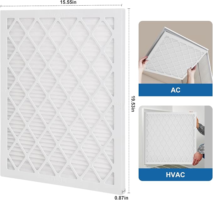 16x20x1 MERV 11 Air Filter, Quality AC/HVAC Furnace Filter，2 Reusable ABS Frame