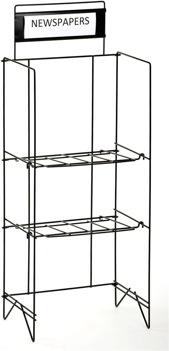 Displays2go 46" H Wire Newspaper Stand, Black