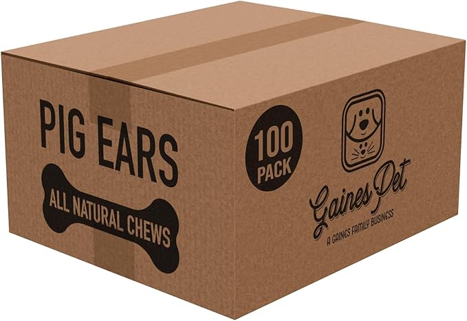 Gaines Pet Pig Ears for Dogs – 100 Pack, All-Natural Whole Ears – No Additives or Hormones, Rawhide Alternative, Supports Dental Health, Easily Digestible Treat for Small to Large Dogs