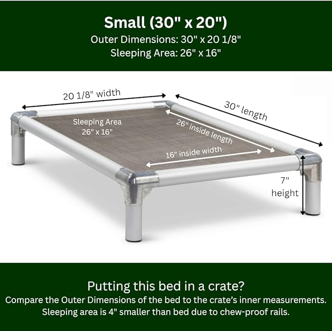 Kuranda Chewproof Elevated Pet Bed - Silver Aluminum - 30" x 20" - Sunsure Textilene - Sierra