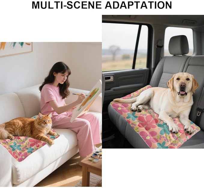 Pastel Pink Floral Dog Bed Small Dog Mats for Sleeping Kennel Pads Chew Resistant Bed for Crate Washable Non-Slip Crate Medium Size Mats Paw Cushion Indoor Outdoor 36X24 Inch