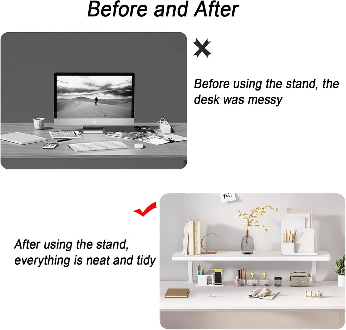 Clamp On Desk Organizer Shelf White, Above Desk Storage Extension Portable No Drill Required Bookcase Clamp Rack for Home Office Dorm Workstation and Study Space (White, 39.4x7.8 in)