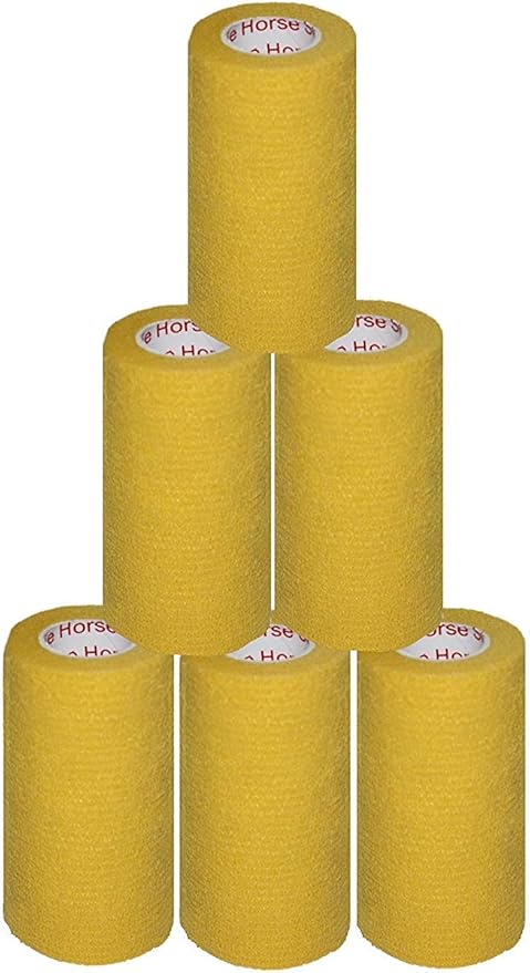 3 Inch Vet Wrap Tape Bulk (Yellow) (Pack of 6) Self Adhesive Adherent Adhering Flex Bandage Grip Roll for Dog Cat Pet Horse