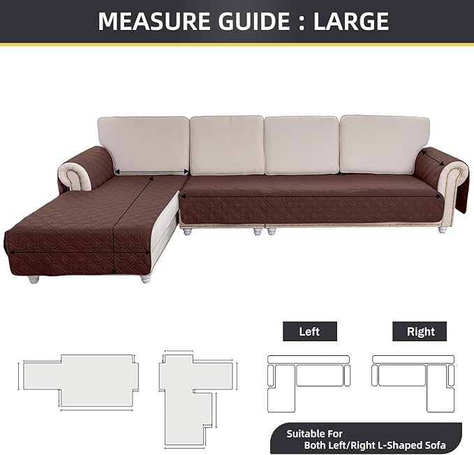 ele ELEOPTION 100% Waterproof 2 Piece Couch Cover Pet Blanket Sectional L Shape Sofa Cushion Cat Dog Bed Cover (Chaise Lounge + 3 Seat Covers) Coffee