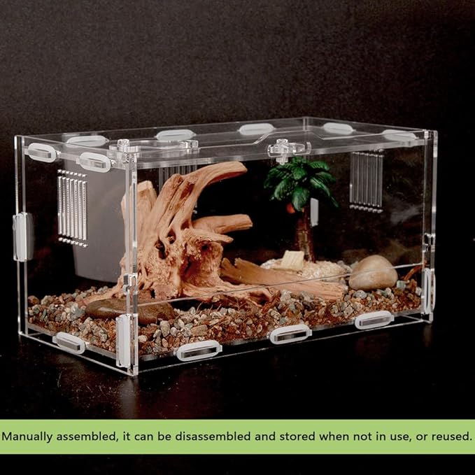 Acrylic Jumping Spider Enclosure Reptile Terrarium with Front Opening Door Reptile Tank for Tarantula Small Reptile (8x4.5x4.3inch)