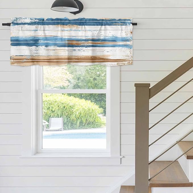 Vintage Blue Valances for Windows, 1 Panel