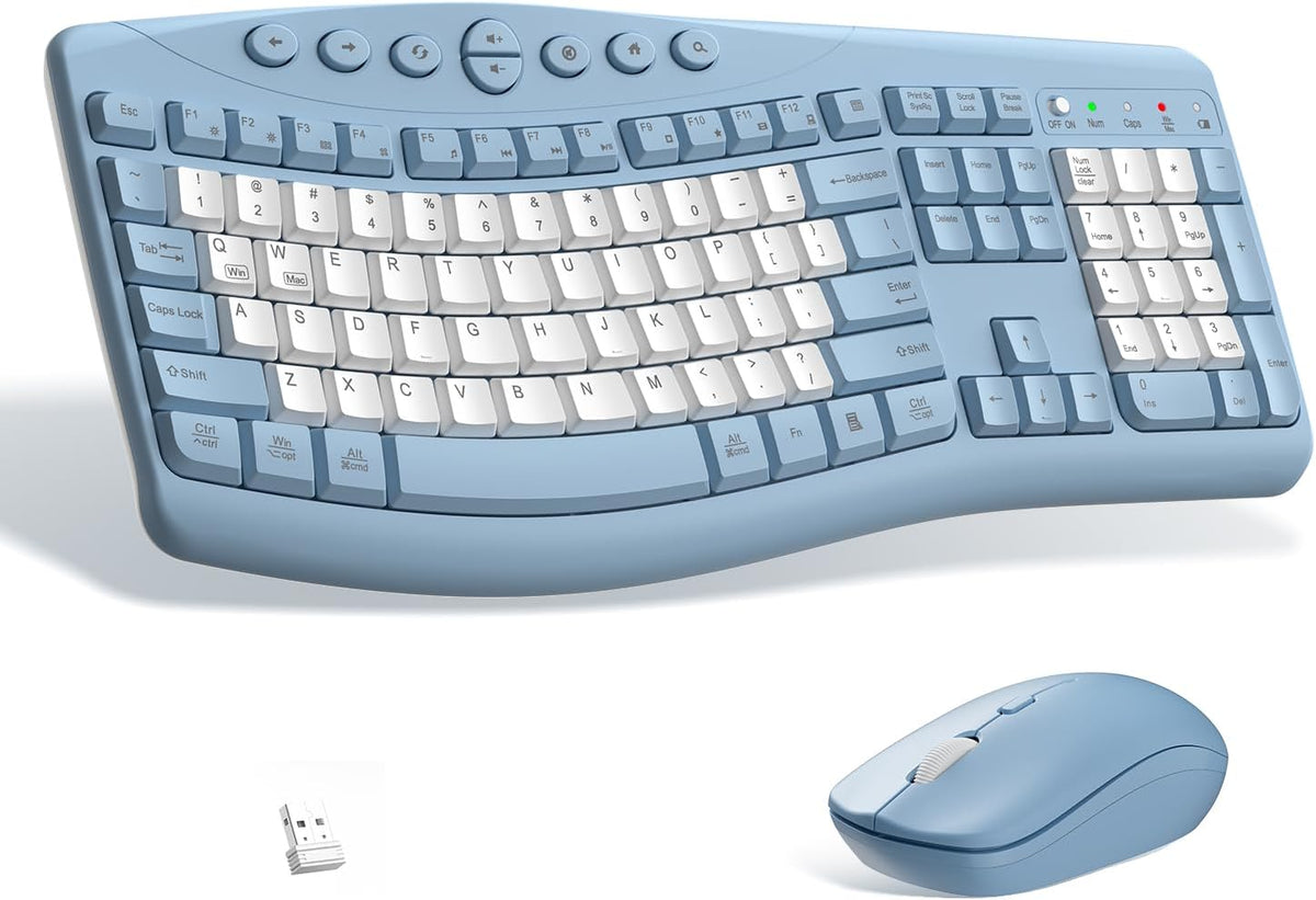 Wireless Keyboard and Mouse Combo Silent for Office,Ergonomic Curved Design