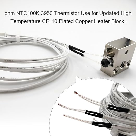 4Pcs Ender 3 Thermistor 1m/39.4Inches, 3D Printer ohm NTC 100K 3950 Thermistor