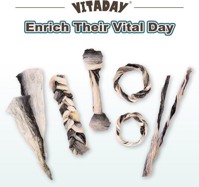 VITADAY Dog Jerky, 100% Fish Skin Dog Treats, Tough Grain-Free Rawhide Alternative, Natural Dog Jerky Treats for, Rich in Collagen & Omega-3, Low Fat, Hypoallergenic, 3 oz Pack, Slice