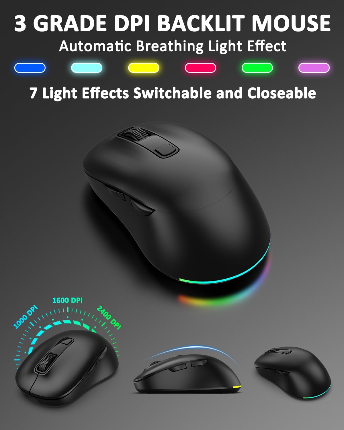 Wireless Keyboard and Mouse Combo, 9 Backlit Effects, 4000mAh Rechargeable Backlit Keyboard with Wrist Rest, 6 Button Mouse, 2.4G Full Size Quiet Keyboard Set for Computer, PC, Laptop, Mac, Windows