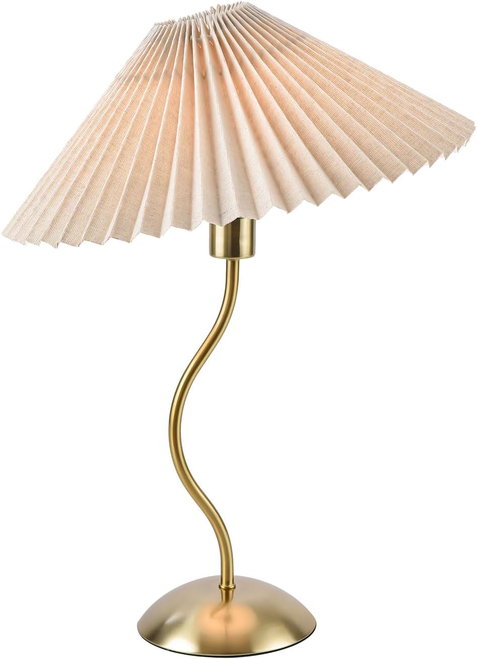 KUNJOULAM Small Pleated Table Lamp, Bedside Nightstand Lamp with Beige Lampshade, Morden Mini Lamp for Bedroom Home Office Decor, Bulb not Included