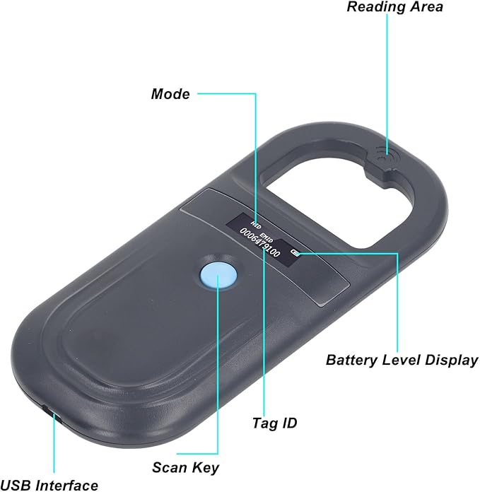 Dioche Animal ChiAnimal ID Reader 134.2KHz ISO11784 85 FDXB Handheld Pet Chip Scanner USB Charging with Builtin Buzzer