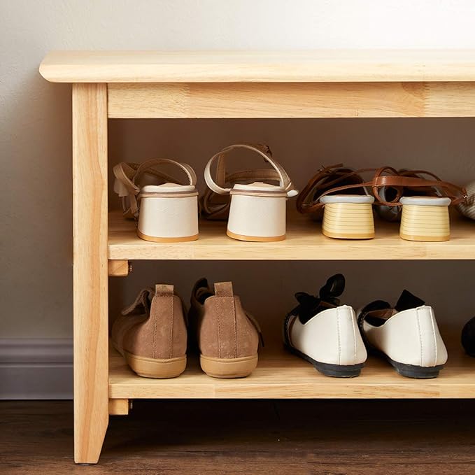 XKZG Storage Bench Wooden Shoe Rack Bench Simple Style Wood Entryway Bench