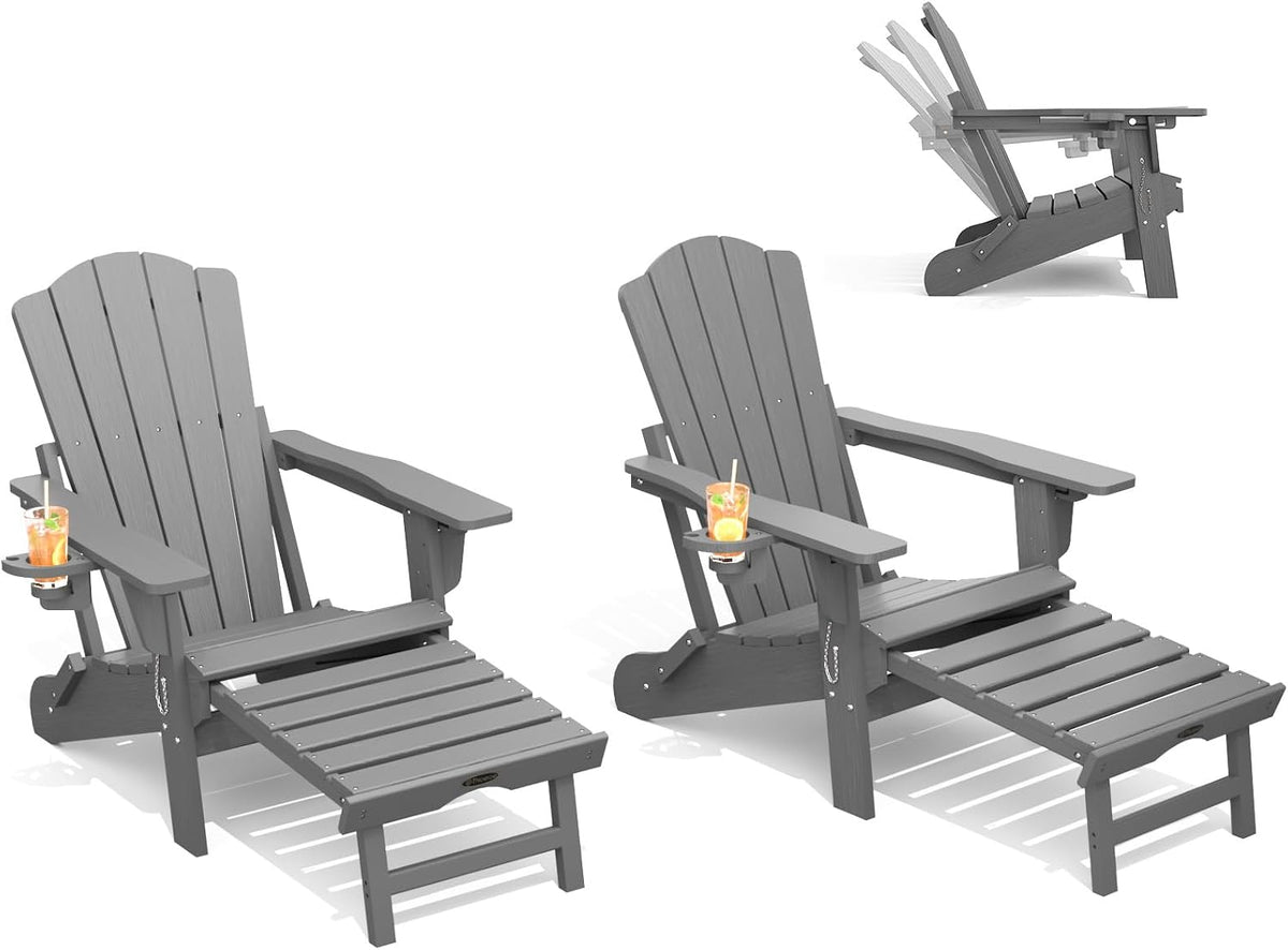 THOEOE Adirondack Chairs with Footrest, Folding HDPE Chairs Set of 2