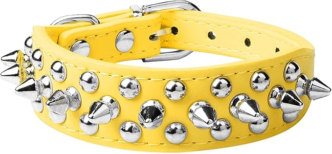 Spiked Dog Collar Soft Pu Leather Mushrooms Rivet Spike Studded Puppy Adjustable Pet Collars for Small Breeds (M, Yellow)