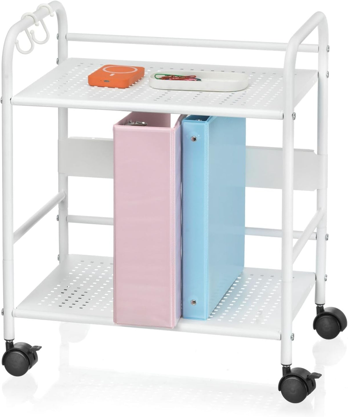 2-Tier Metal Rolling Cart, Compact Under Desk Storage Organizer