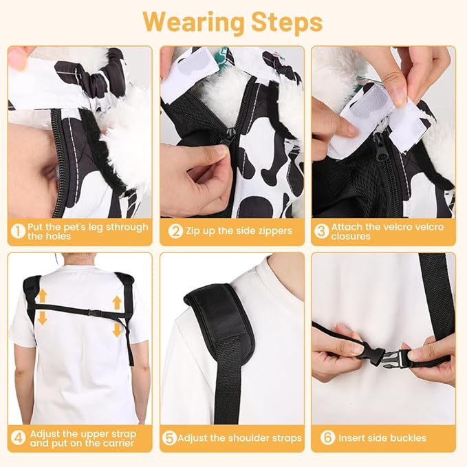 Inspack Dog Backpack Carrier/Cat Carrier, Adjustable Pet Front Carriers Travel Bag for Puppy Medium Dogs, Legs Out, Soft Ventilated Dog Chest Carry Backpacks for Hiking/Camping, 10-16 lbs, Cow Print
