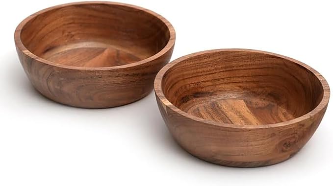 Acacia Wood Bowl Set of 2, 6-Inch Medium Serving Bowls, 400 Cubic cm Volume