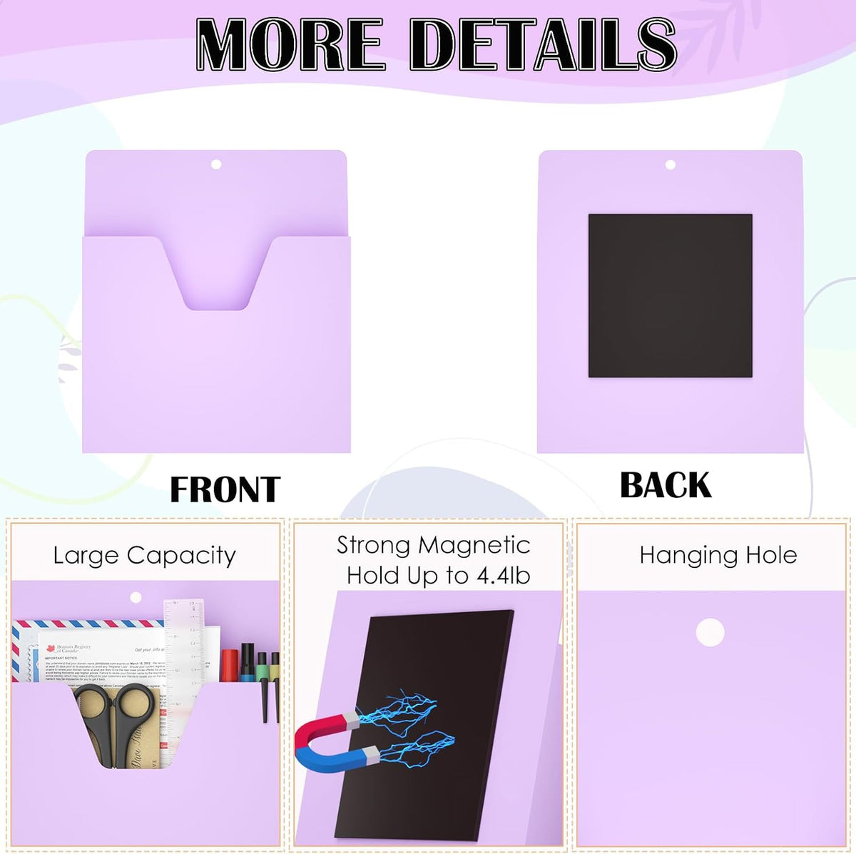 MFTEK Magnetic File Holder 6 Pockets Paper Holder, Hanging File Organizer Office Supplies Storage for Cabinets, Whiteboard, Magnetic Mail Letter Folder for Refrigerator (Pastel Color-Mix)
