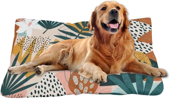 Modern Tropical Colorful Washable Dog Beds for Crates Cage Mat for Dog Crate Kennel Pads Crates Crate Bed Washable Non-Slip Bed Patio Mat Small Indoor Outdoor 24X18 Inch