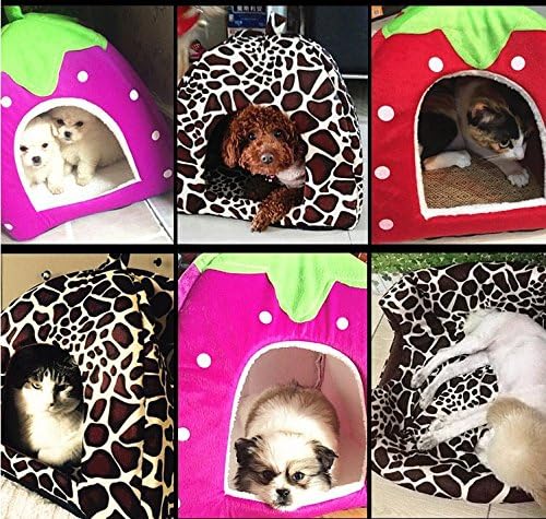 Vedem Pet Portable Strawberry Fleece House Bed for Dog/Cat/Rabbit/Hamster/Guinea-Pigs (S, Pink)