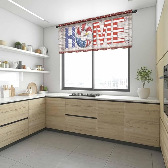 4th of July Sheer Valances for Windows 42"x18", Light Filtering Kitchen