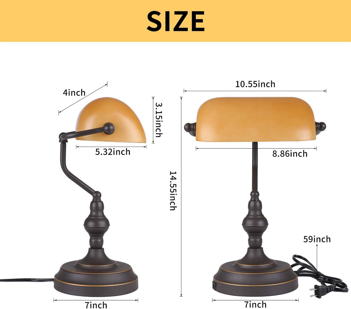 Amber Glass Bankers Desk Lamp, Touch Control
