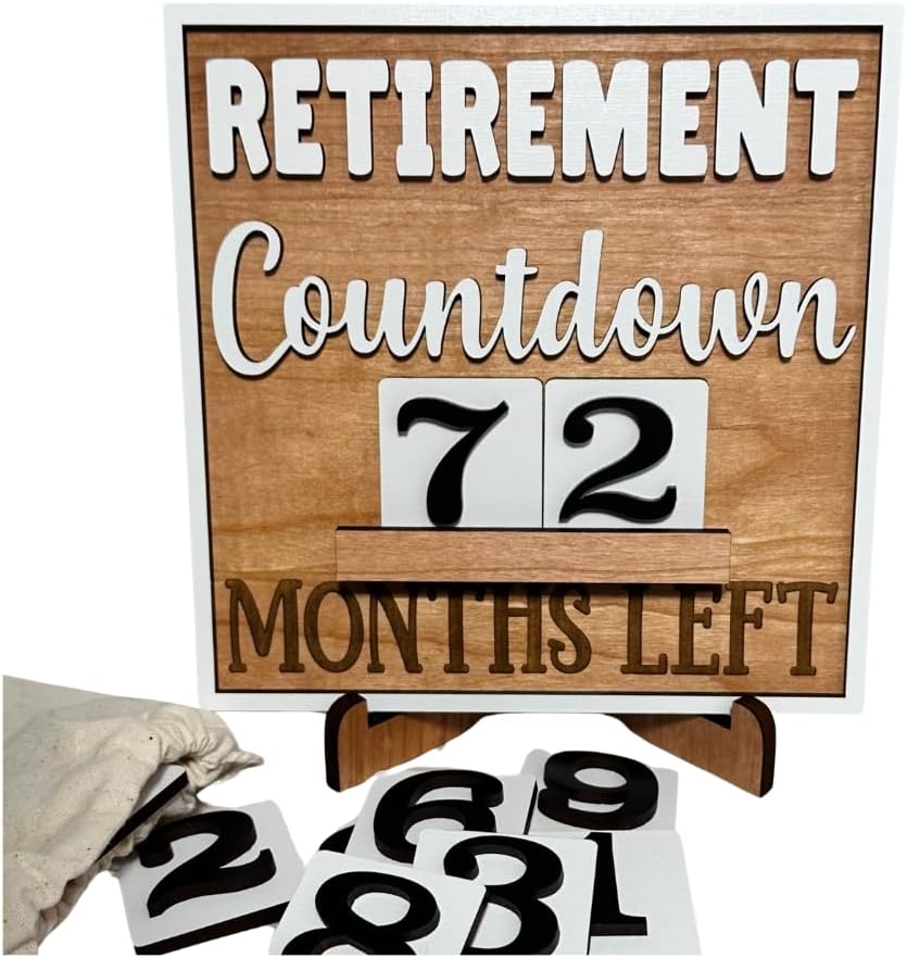 Retirement Countdown Wood Sign with Stand, Unique Gift for Coworkers, friends, Family, Perfect Home or Office Decor to Track months or days Until Retirement (Months Left small number set)