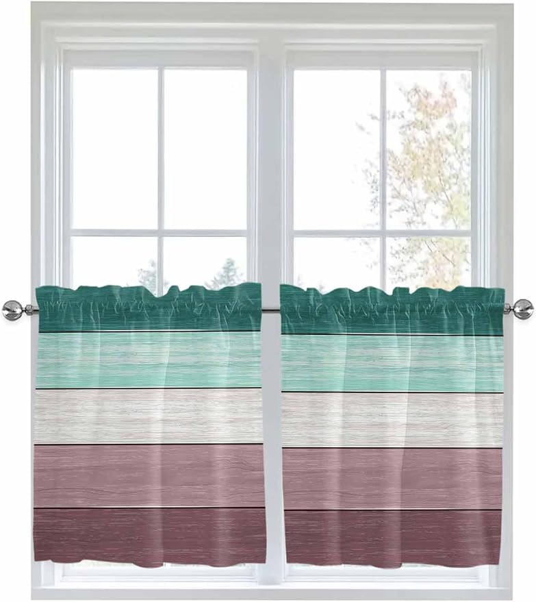 Retro Farm Woodcuts Texture Window Valance Curtains, 2 Panel