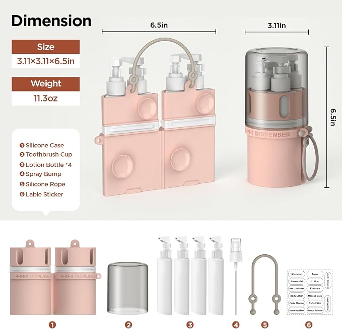 4 in 1 Travel Dispenser Bottle, Travel Toiletry Bottles