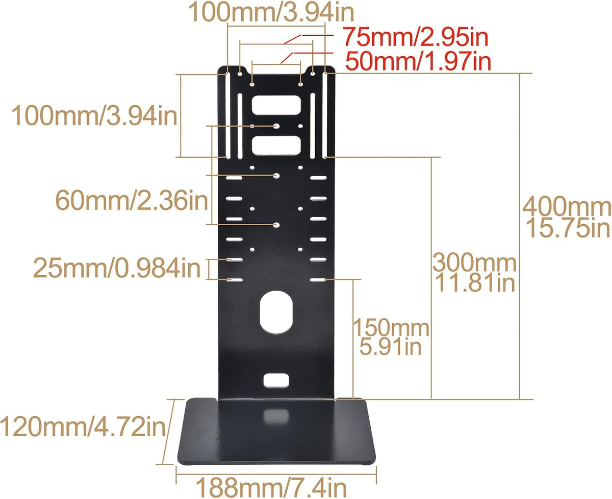 Universal Low Profile Single Screen Computer Desktop Gaming Monitor Replacement Stand, Vertical Mount Compatible with ≤34 Inch VESA 75/100, Power Port Downward or Horizontal Out
