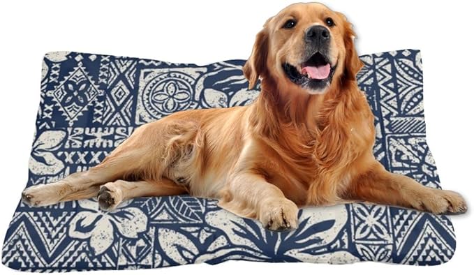 Navy Floral Geometric Doggy Beds for Medium Dogs Crate Mat Washable Dog Kennel Pads for Crates Crate Beds Washable Non-Slip Dog Bed Furniture Bed Pet & Mat Doggy Indoor Outdoor 24X18 Inch