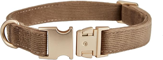 Soft Cotton Dog Collar with Metal Buckle Adjustable Heavy Duty Comfy Corduroy Collars for Small Medium Large Dogs,Brown,Small