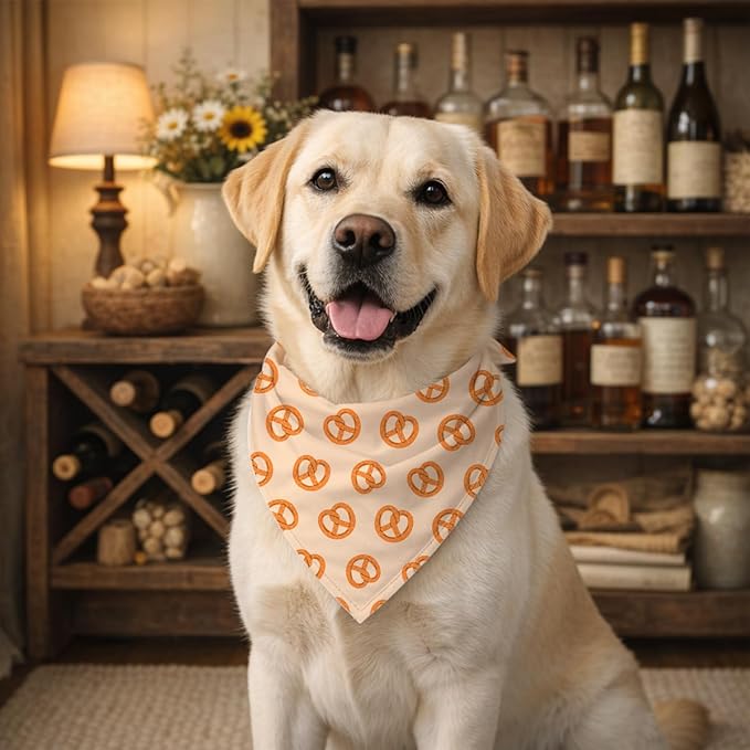 Pretzel Pattern Dog Bandana, Cute Food Themed Pet Kerchief, Pretzel Print Adjustable Triangle Dogs Scarf, Funny Comfortable Dog Bandana for Small Medium Dogs