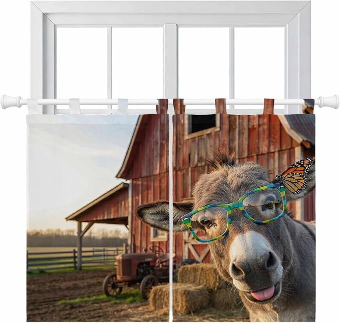 Farm Donkeys Bedroom Curtains 63 Inch Length, Window Curtains Tab Top,